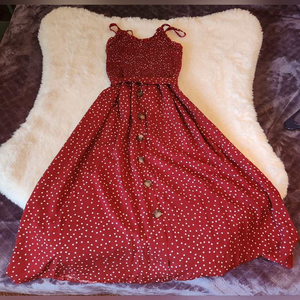Red polka dot summer dress with pockets - Picture 4 of 8